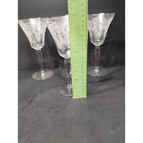 Morgantown Glass Water Goblets, Vtg Etched Chintz Clear Glass, Uranium Set of 4 - Picture 8 of 11